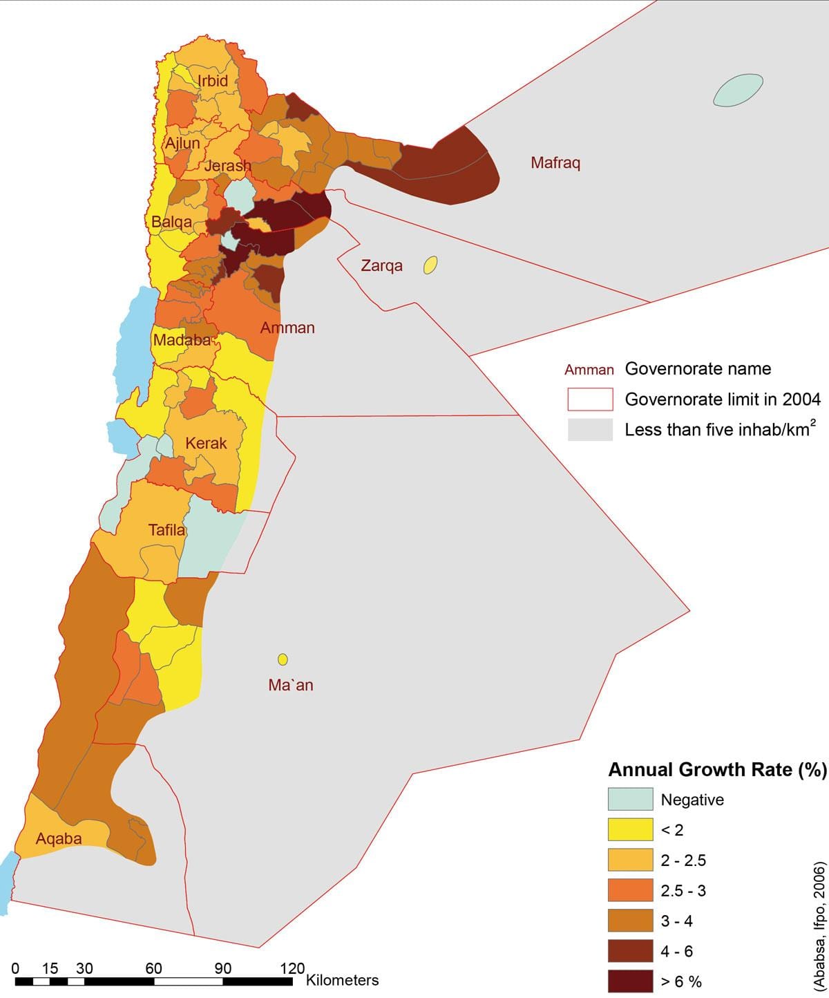 خريطة الأردن السكان