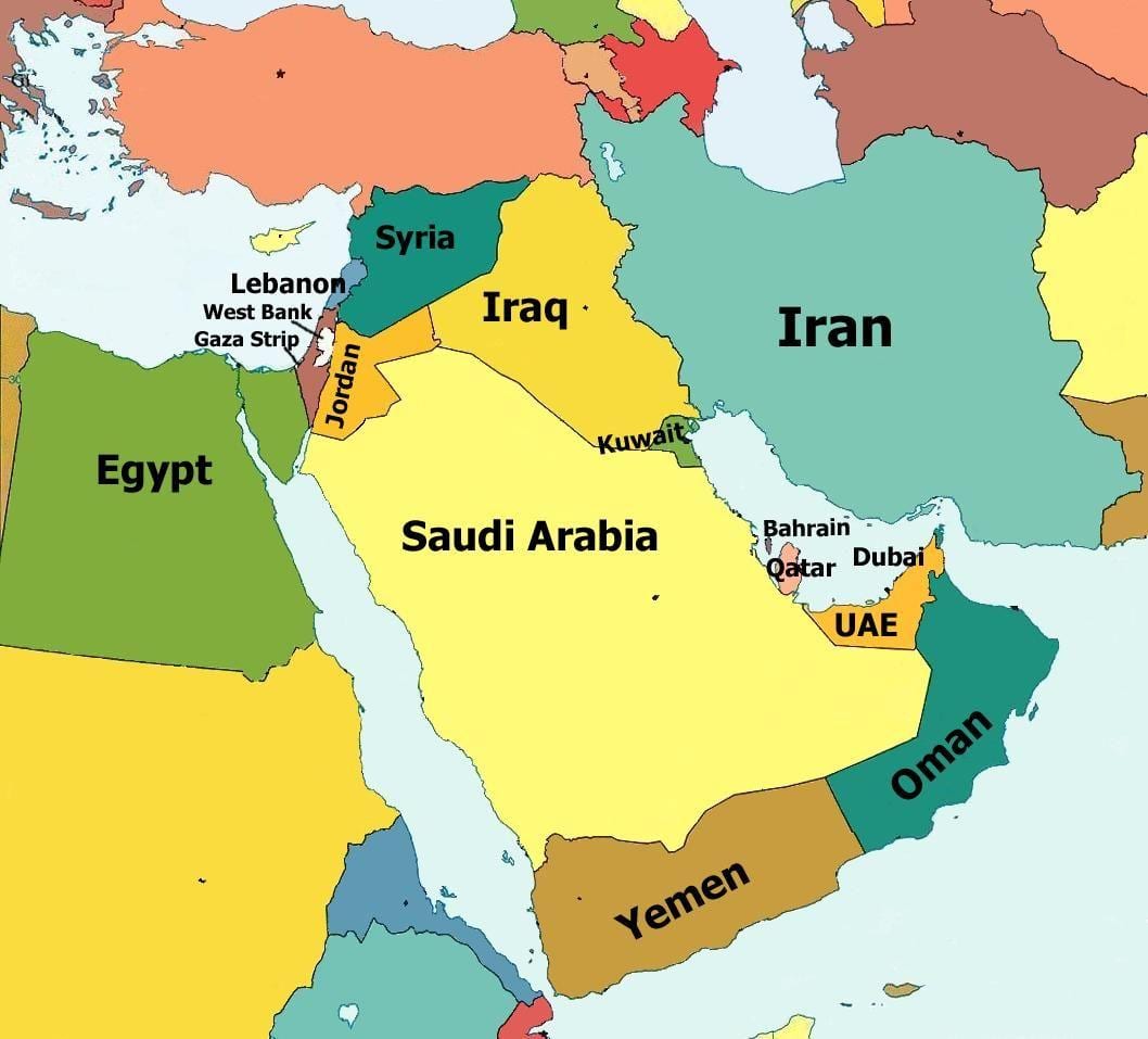 خريطة الأردن والمنطقة المحيطة بها