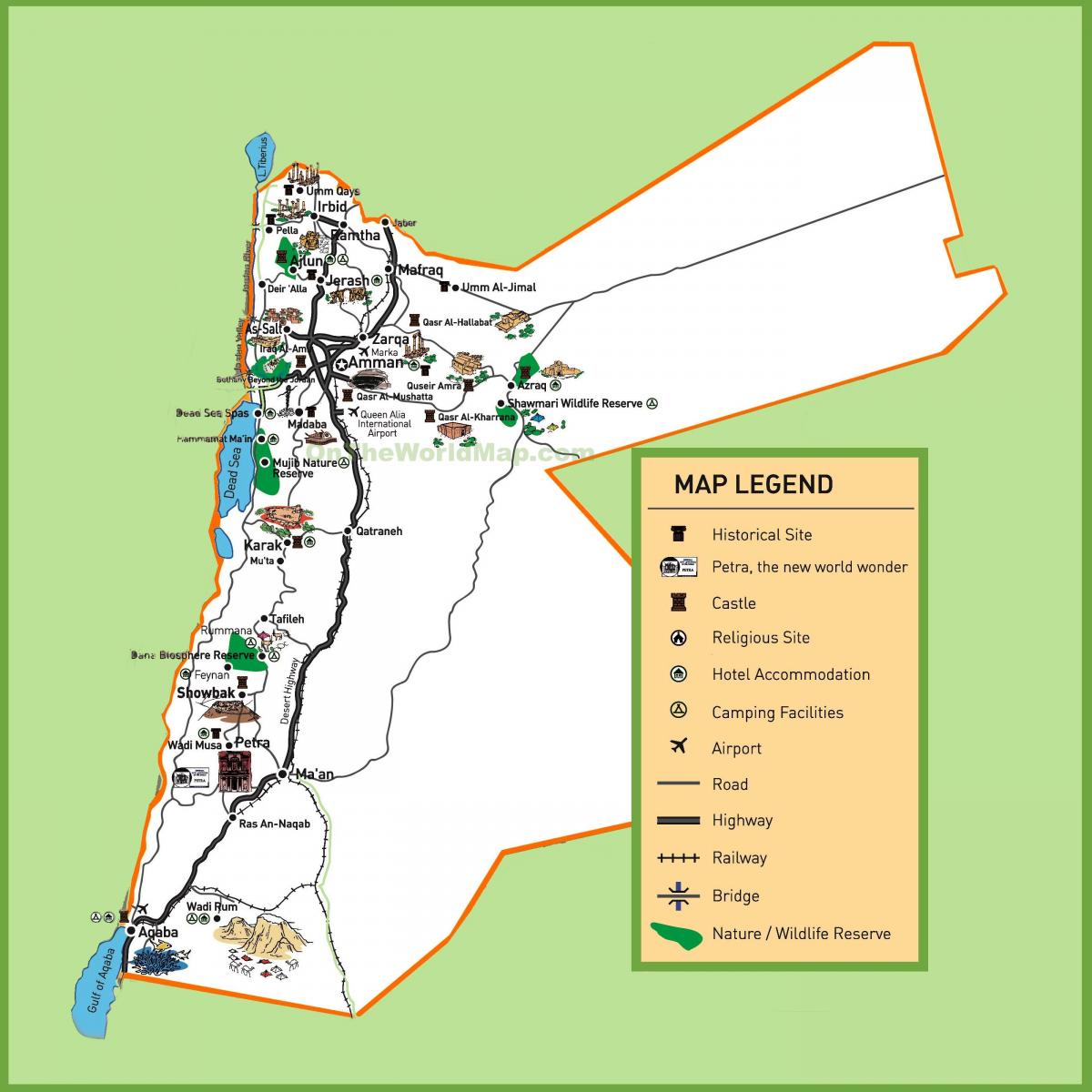 خريطة المواقع السياحية في الأردن