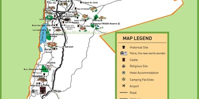 خريطة المواقع السياحية في الأردن